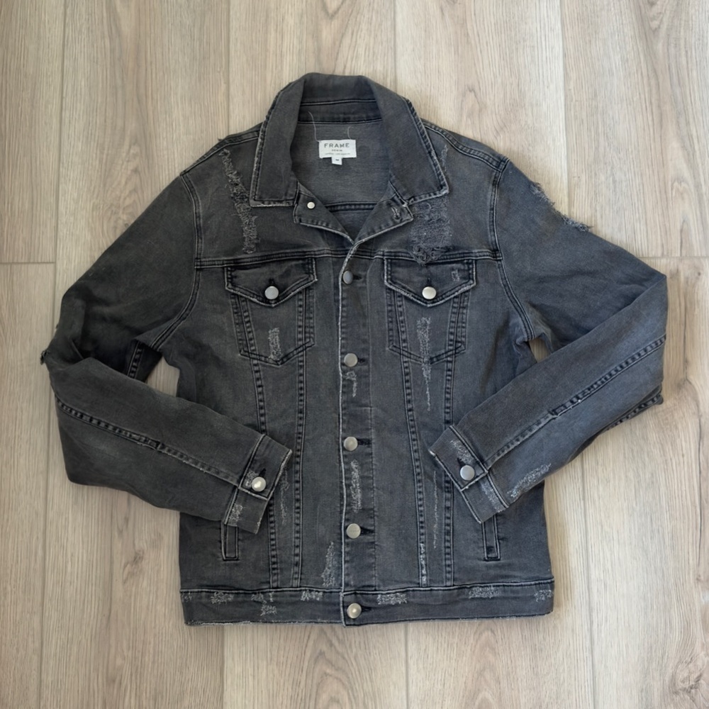 Frame Denim Gray Lightweight Shirt Jacket For Men 94% Cotton